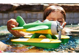 Bright green eco-friendly seaplane with a spinning propeller, perfect for imaginative water and air adventures for kids.