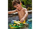 Vibrant green eco-friendly seaplane toy with spinning propeller, designed for water play and imaginative adventures.