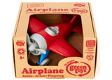 Red Green Toys airplane made from recycled materials, featuring a spinning propeller and vibrant racing stripes for imaginative play.