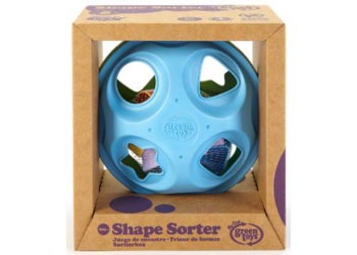 Eco-friendly Green Toys Shape Sorter with 8 colorful shapes for learning shapes, colors, and motor skills, made from recycled plastic.