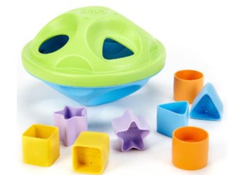 Eco-friendly Green Toys Shape Sorter featuring 8 colorful shapes for skill development and sustainable play.