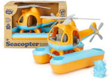 Bright orange eco-friendly Sea Copter toy with stabilizing pontoons, pilot bear, and rotors, perfect for imaginative water adventures.