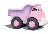 Green Toys Pink Dump Truck made from 100% recycled plastic, safe and eco-friendly, perfect for imaginative play.