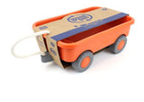 Eco-friendly Green Toys Wagon made from 100% recycled plastic, featuring a cotton rope handle and chunky tires for stable play.