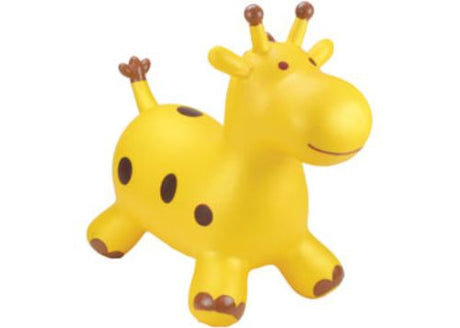 Inflatable Gold Giraffe bouncing toy for kids, designed with sturdy feet and grip-friendly ears for safe, fun play.