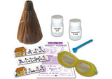 Hands-on volcano science kit with plastic model, erupting 'lava', and educational materials for ages 8+.