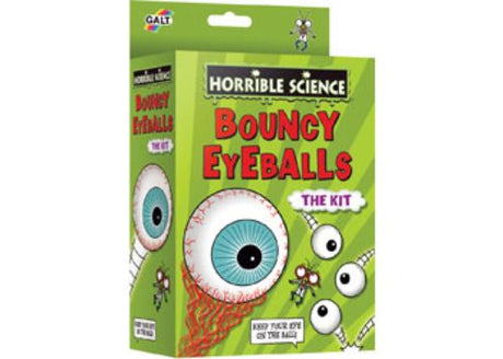 Colorful science kit for kids to create bouncy eyeballs, featuring molds, vibrant crystals, and glow-in-the-dark mini versions.