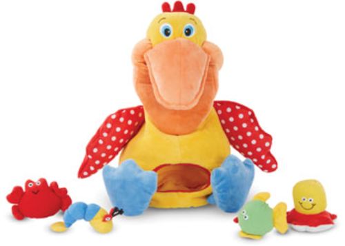 Cuddly pelican plush toy for toddlers, featuring a squeaky bill and mini plush animals for engaging play and skill development.