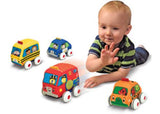 Colorful pull-back vehicles designed for toddlers, enhancing fine motor skills and encouraging imaginative play.