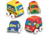 Colorful soft pull-back vehicles designed for toddlers to enhance motor skills and encourage imaginative play.