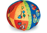 Brightly colored interactive ball for toddlers, featuring ABCs and counting sounds, with reversible panels for engaging visuals.