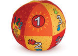 Brightly colored interactive ball with reversible panels, features ABCs and counting sounds, promoting early learning and gross motor skills.