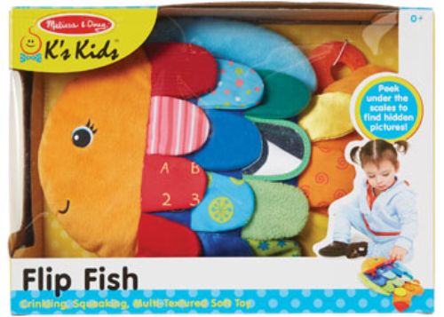 Colorful, soft Flip Fish toy with crinkly and squeaky textures, perfect for sensory play and early childhood development.