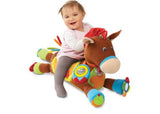 Soft plush pony toy for babies, featuring rattles, teethers, crinkle fabric, and sounds for sensory and motor skill development.