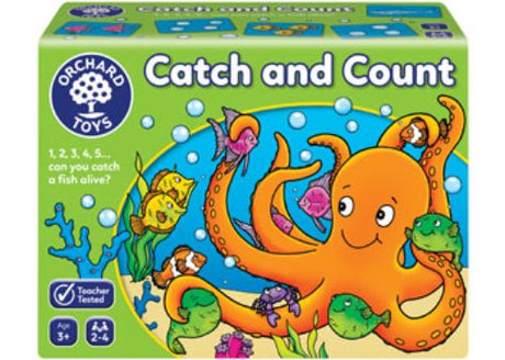 Colorful educational game for kids featuring a 3D octopus spinner and sea creature cards to practice counting and strategy.