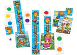 Colorful giraffe game featuring scarf collecting and counting, ideal for kids aged 4-7 and 2-6 players.