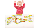 Colorful farmyard-themed matching game featuring 24 chunky cards of cows, pigs, and ducks for preschool learning.