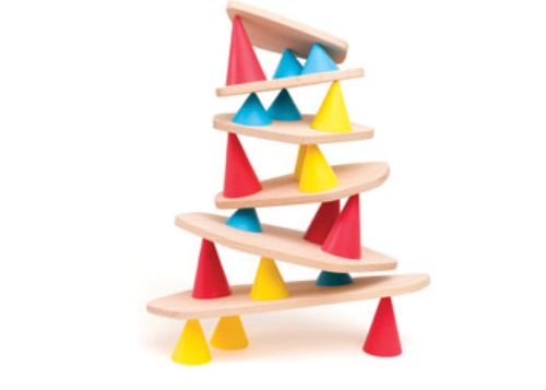 Colorful Piks Small Kit with silicone cones and wooden boards for imaginative building and skill development in children.