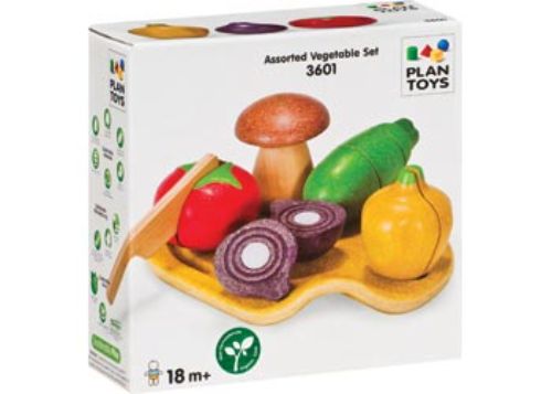 Assorted Vegetable Set with cutting board, knife, and five sliceable veggies for imaginative and educational play.