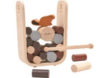 Wooden balance game with a beaver; players push logs without toppling it, promoting skill and teamwork for ages 3+.