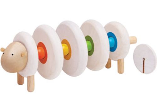 Wooden Lacing Sheep toy for fine motor skill development, featuring colorful laces and sustainable materials for toddlers.