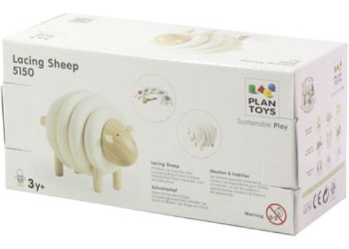 Wooden lacing toy featuring a charming sheep design for fine motor skills and creative play in toddlers.