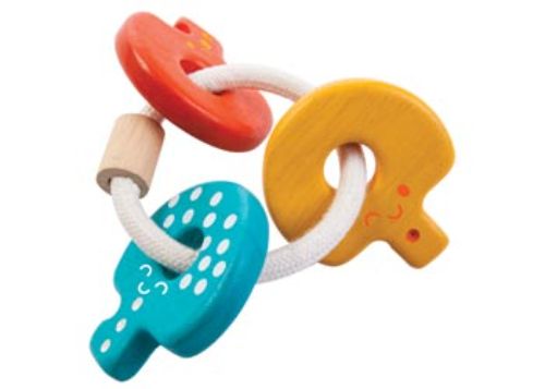 Colorful PlanToys Baby Key Rattle designed for infants, promoting fine motor skills and sensory development through play.