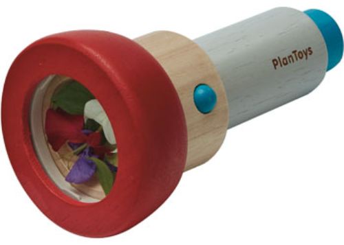 Wooden PlanToys Kaleidoscope for kids, showcasing vibrant colors and encouraging creativity through exploration and play.