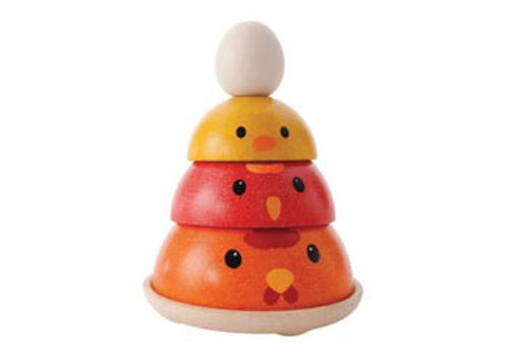 Colorful wooden chicken nesting toy designed for toddlers to enhance fine motor skills and imaginative play.