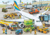 Colorful 35-piece puzzle depicting a busy airport scene, perfect for young aviation enthusiasts aged 3 and up.