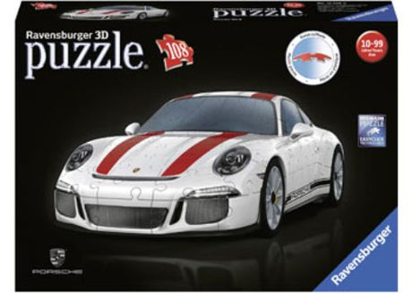 3D Ravensburger puzzle of Porsche 911R, 108 pieces, features rotating wheels and precision fit technology.