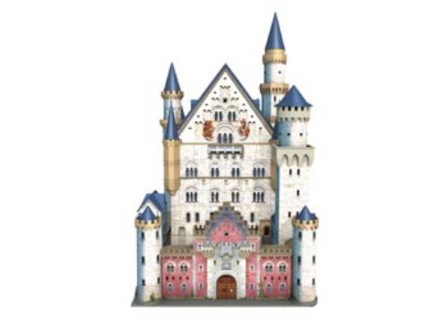 3D puzzle of Neuschwanstein Castle, featuring 216 intricate plastic pieces with patented EasyClick Technology for perfect fit.