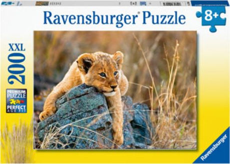 Colorful 200-piece puzzle featuring a playful lion in its natural habitat, perfect for kids aged 6 and up.