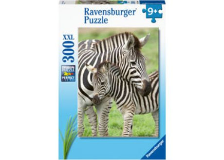 A charming 300-piece puzzle featuring two zebras in a lush wilderness, ideal for kids and wildlife enthusiasts.