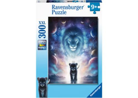 Colorful 300-piece Ravensburger puzzle featuring friendly lions, giraffes, and elephants, perfect for kids aged 6 and up.