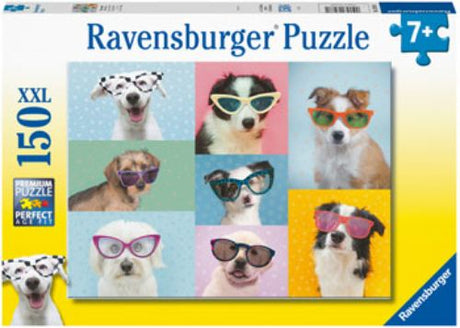 Colorful 150-piece jigsaw puzzle featuring an array of adorable dogs, perfect for family fun and dog lovers.