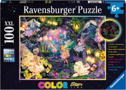 Vibrant Ravensburger 100pc Fairy Garden puzzle featuring charming fairies and colorful flowers, perfect for all ages.