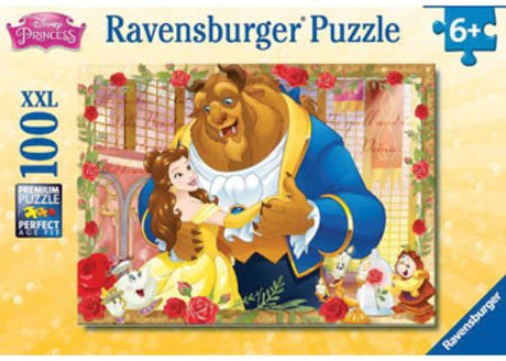 Disney Belle & Beast 100-piece puzzle with glitter accents, featuring vibrant artwork from Beauty and the Beast for kids.