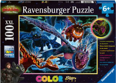 Colorful 200-piece Ravensburger puzzle featuring vibrant dragons artwork, perfect for family fun and creative decor.