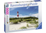 Ravensburger 1000pc puzzle featuring the iconic Lighthouse in Sylt, showcasing vibrant coastal scenery and intricate details.