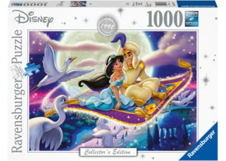 1000-piece puzzle featuring Aladdin and Princess Jasmine in Agrabah, celebrating Disney’s 1992 animated classic.