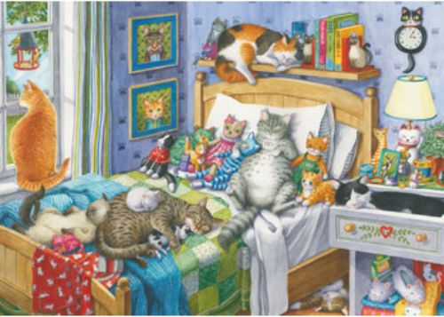 Large format 500-piece puzzle featuring serene cats, perfect for easy handling and family fun. Completed size 69 x 51 cm.