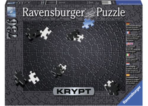 Intricate Ravensburger 736pc black spiral puzzle showcasing a challenging maze design, perfect for puzzle enthusiasts.