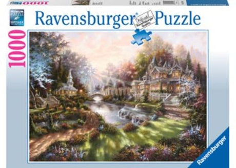 "Ravensburger 1000pc Morning Glory Puzzle featuring a serene nature scene, perfect for art lovers and puzzle enthusiasts."