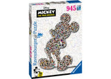 Disney Shaped Mickey Puzzle from Ravensburger features 945 pieces, celebrating Mickey's 90th anniversary with vibrant imagery.