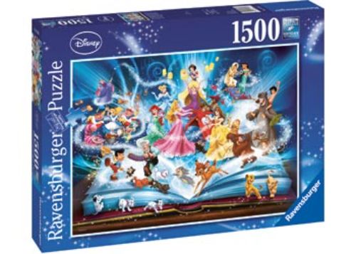 Disney Magical Storybook Puzzle 1500pc showcasing beloved characters in a colorful, intricate design for family fun and bonding.