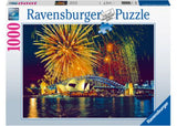 A vibrant 1000-piece puzzle showcasing Sydney’s skyline with fireworks above the Opera House and Harbour Bridge.