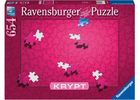 Colorful 654-piece Ravensburger Krypt Pink Spiral Puzzle with intricate design, perfect for challenging and enjoyable puzzling.