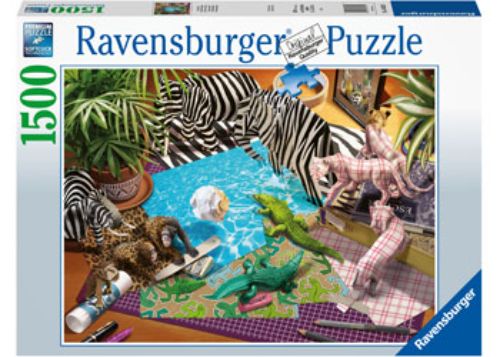 Ravensburger 1500pc Origami Adventure Puzzle featuring a colorful, intricate wooden origami scene for creative fun.