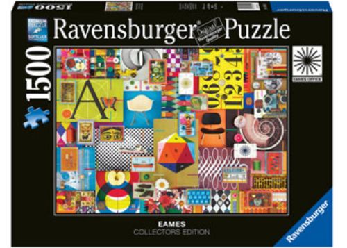 Ravensburger Eames House of Cards 1500-piece puzzle showcasing vibrant colors and intricate design for creative challenge.